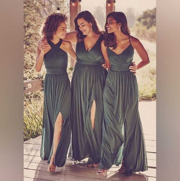 David's Bridal Spagetti Strap Ruched Waist Mesh Style# F19944 Dusty Sage… - Picture 4 of 16